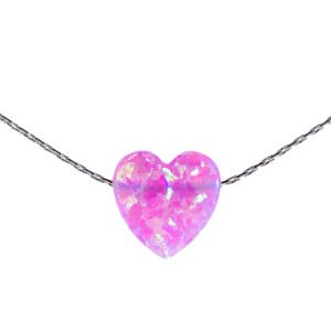 Heart Necklace Pink Heart Opal Charm Gold Filled Necklace
