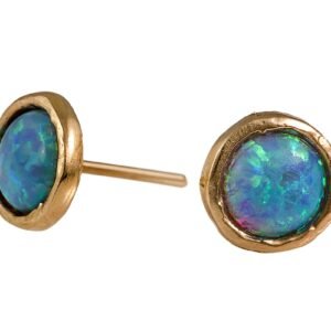 Blue Opal Gold Stud Earrings