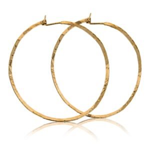 14K Gold Filled Hammered Hoop Earrings,2.5 inch Hoop
