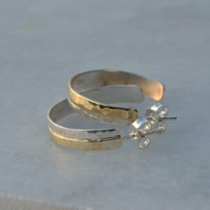 9K Solid and Silver Hoop Earrings - Two Tone Earrings