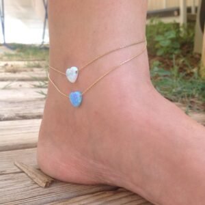 Gold blue Opal Heart Anklet