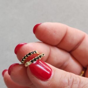 Black CZ Hoop Earrings in Gold