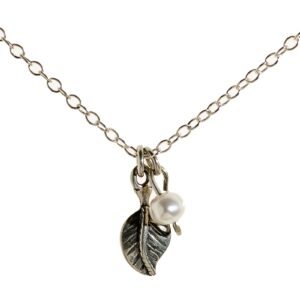 sterling silver leaf and fresh pearl necklace